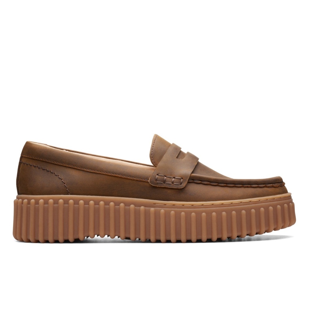 Clarks Brown Platform Penny Loafers - Picture 2 of 16